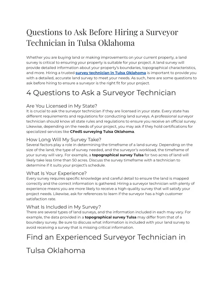 questions to ask before hiring a surveyor