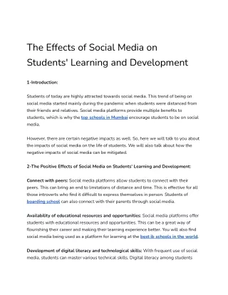 The Effects of Social Media on Students' Learning and Development