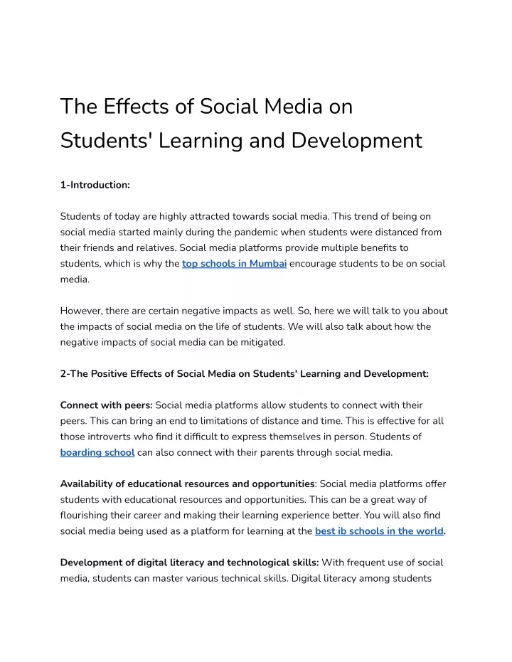 the effects of social media on students learning