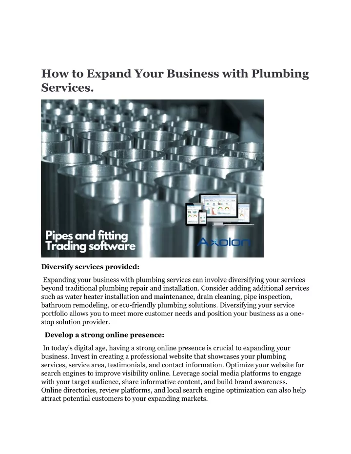how to expand your business with plumbing services