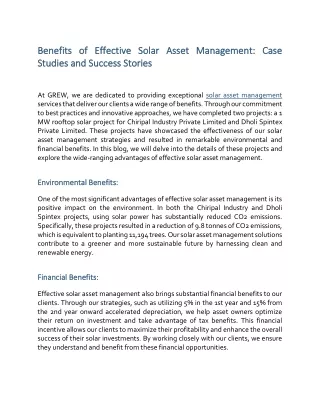 Benefits of Effective Solar Asset Management: Case Studies and Success Stories