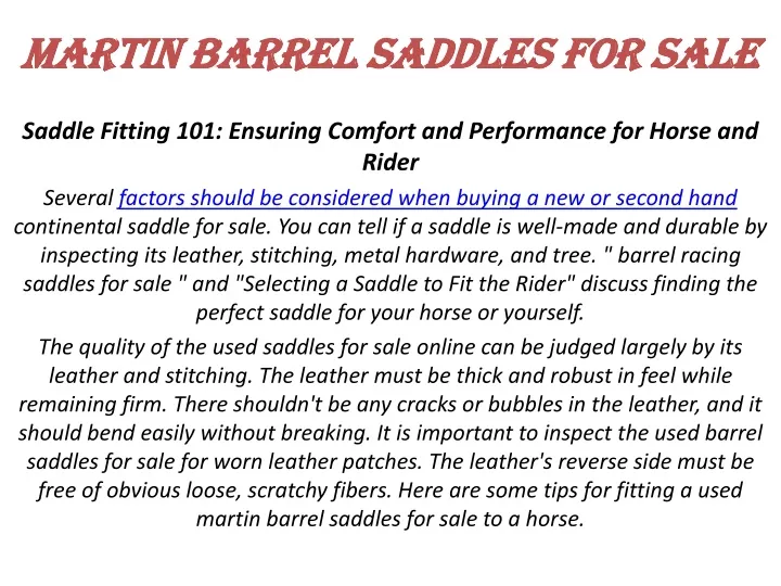 martin barrel saddles for sale