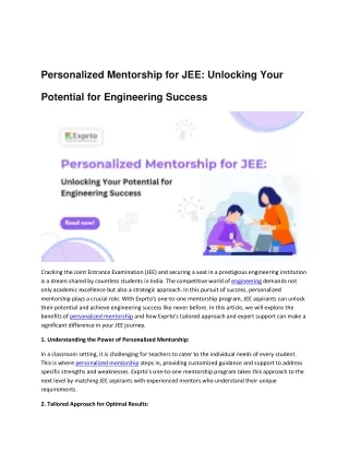 Personalized Mentorship for JEE Unlocking Your Potential for Engineering Success
