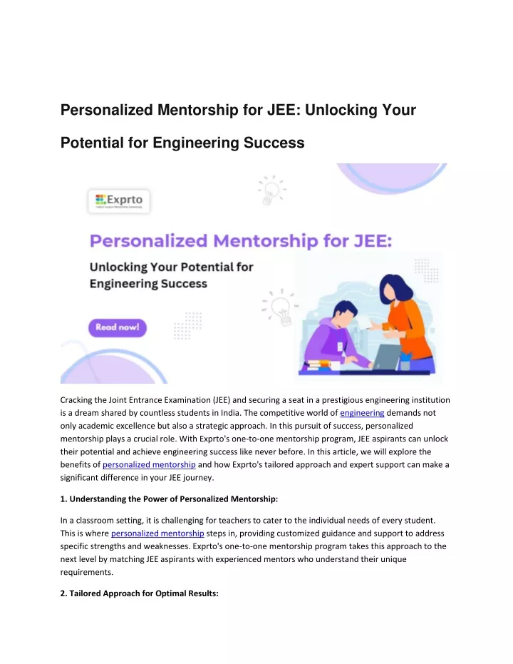personalized mentorship for jee unlocking your