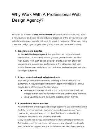 why work with a professional web design agency