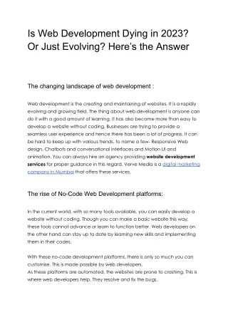 is web development dying in 2023 or just evolving