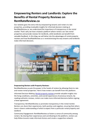 Empowering Renters and Landlords Explore the Benefits of Rental Property Reviews on RentRateReview.ca