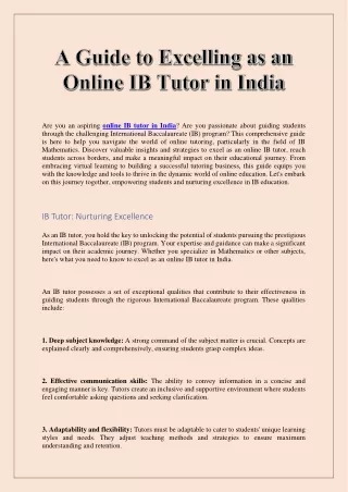 are you an aspiring online ib tutor in india