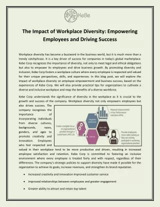 The Impact of Workplace Diversity Empowering Employees and Driving Success