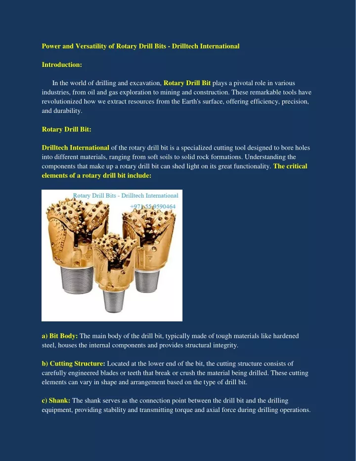 power and versatility of rotary drill bits