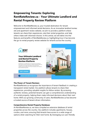 Empowering Tenants Exploring RentRateReview.ca - Your Ultimate Landlord and Rental Property Review Site