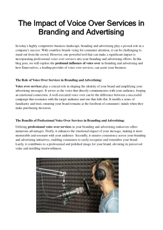 The Impact of Voice Over Services in Branding and Advertising