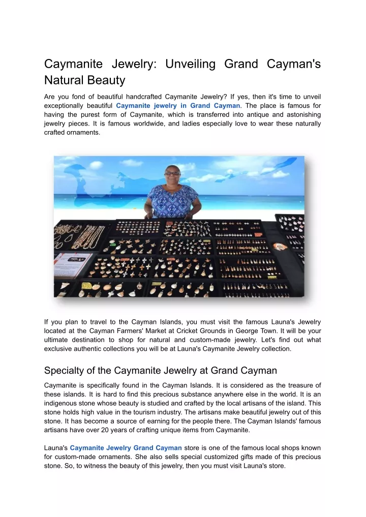 caymanite jewelry unveiling grand cayman