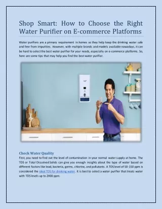 Shop Smart How to Choose the Right Water Purifier on E-commerce Platforms