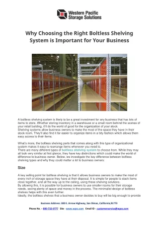 Why Choosing the Right Boltless Shelving System is Important for Your Business