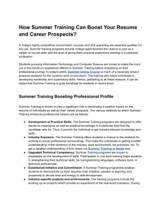 How Summer Training Can Boost Your Resume and Career Prospectsand Career Prospects
