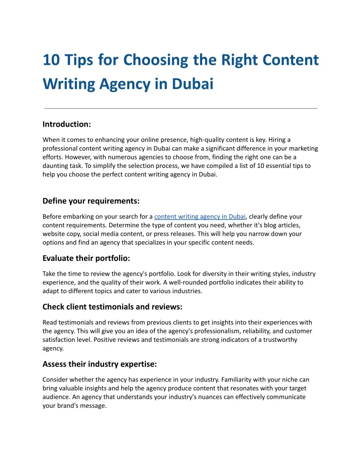 10 tips for choosing the right content writing