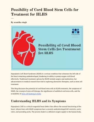 Possibility of Cord Blood Stem Cells for Treatment for HLHS