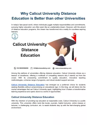 Why Calicut University Distance Education is Better than other universities