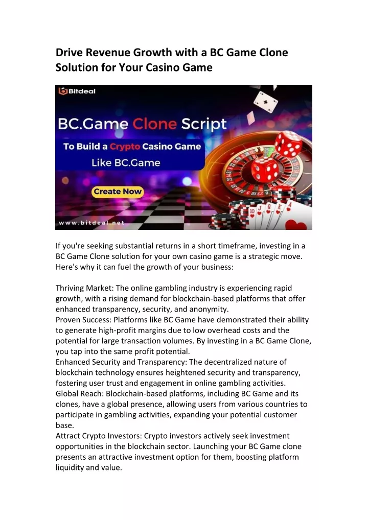 drive revenue growth with a bc game clone