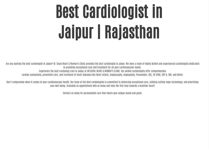 best cardiologist in jaipur rajasthan