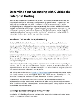 Streamline Your Accounting with QuickBooks Enterprise Hosting