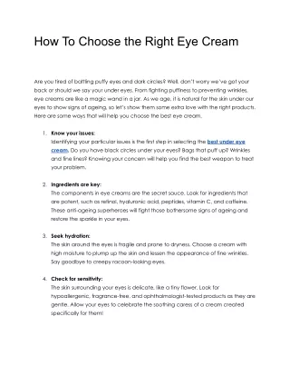 How To Choose the Right Eye Cream