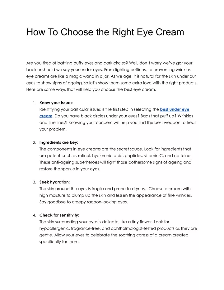 how to choose the right eye cream