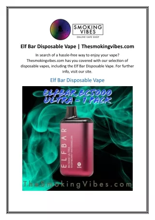 Elf Bar Disposable Vape | Thesmokingvibes.com