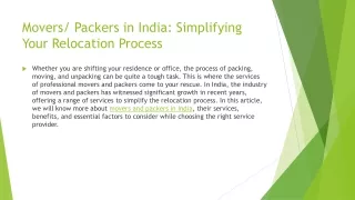 Movers and packers in india