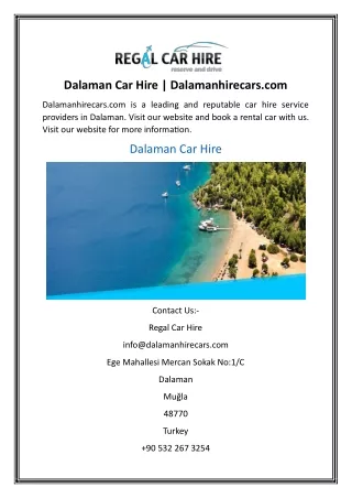 Dalaman Car Hire | Dalamanhirecars.com