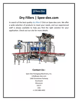 Dry Fillers  Spee-dee