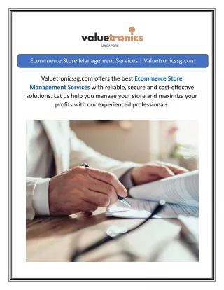 Ecommerce Store Management Services Valuetronicssg.com