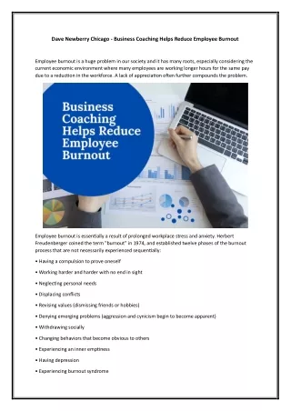 Dave Newberry Chicago - Business Coaching Helps Reduce Employee Burnout