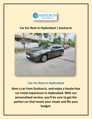 Car For Rent In Hyderabad | Soulcar.in