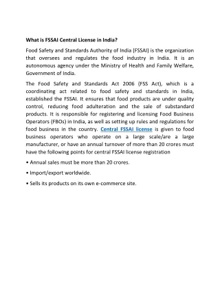 What is FSSAI Central License in India