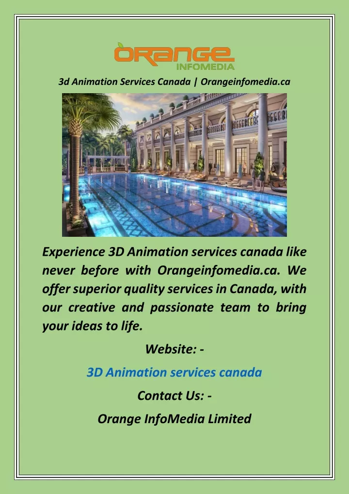 3d animation services canada orangeinfomedia ca