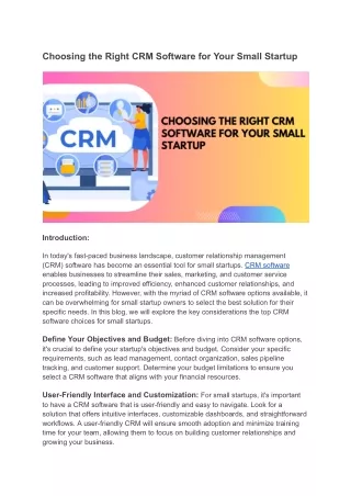 Choosing the Right CRM Software for Your Small Startup