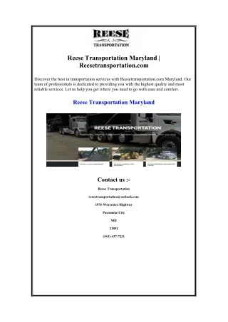 Reese Transportation Maryland  Reesetransportation.com