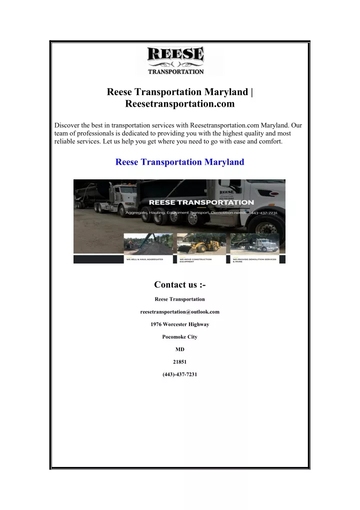 reese transportation maryland reesetransportation