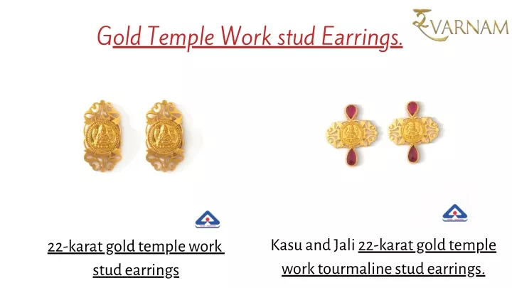 gold temple work stud earrings