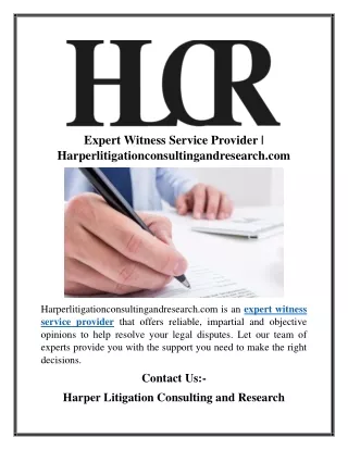 Expert Witness Service Provider  Harperlitigationconsultingandresearch