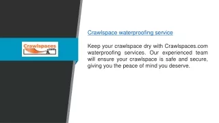 Crawlspace Waterproofing Service Crawlspaces.com