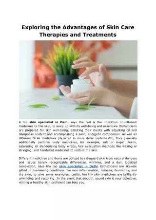 Exploring the Advantages of Skin Care Therapies and Treatments