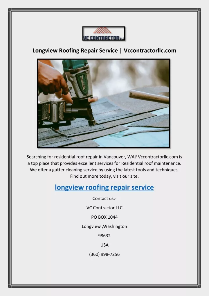 longview roofing repair service vccontractorllc