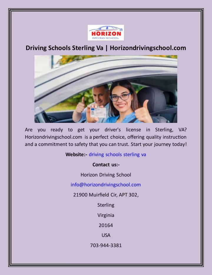 driving schools sterling va horizondrivingschool