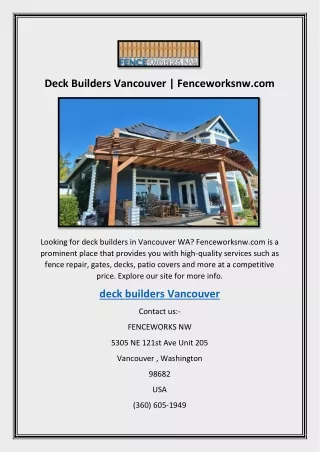 Deck Builders Vancouver | Fenceworksnw.com