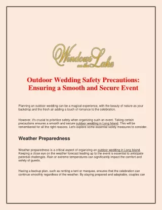 Outdoor Wedding Safety Precautions: Ensuring a Smooth and Secure Event