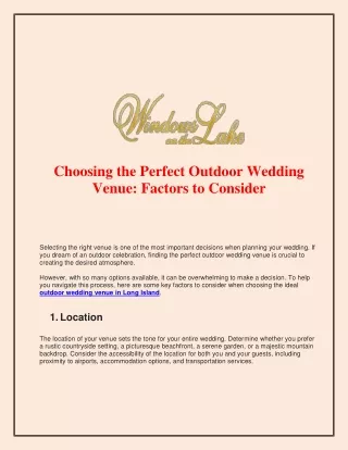 Choosing the Perfect Outdoor Wedding Venue: Factors to Consider