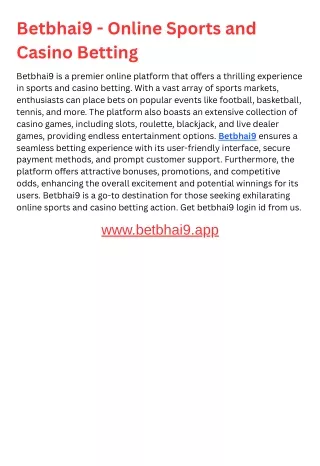 Betbhai9 - Online Sports and Casino Betting